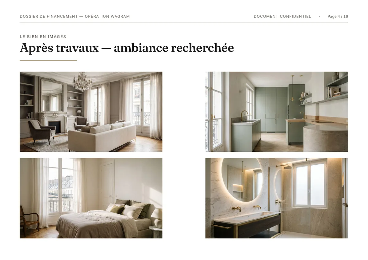 Page « Après travaux » du dossier exemple&nbsp;: trois photos d’intérieurs rénovés